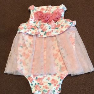 Nicole Miller New York 0-3 months onesie with tulle skirt, ruffled top & flowers